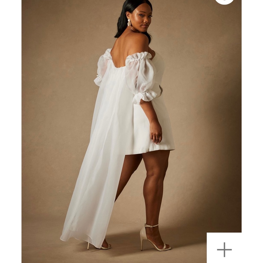 Bridal by ELOQUII Mini Dress With Puff Sleeve Cape